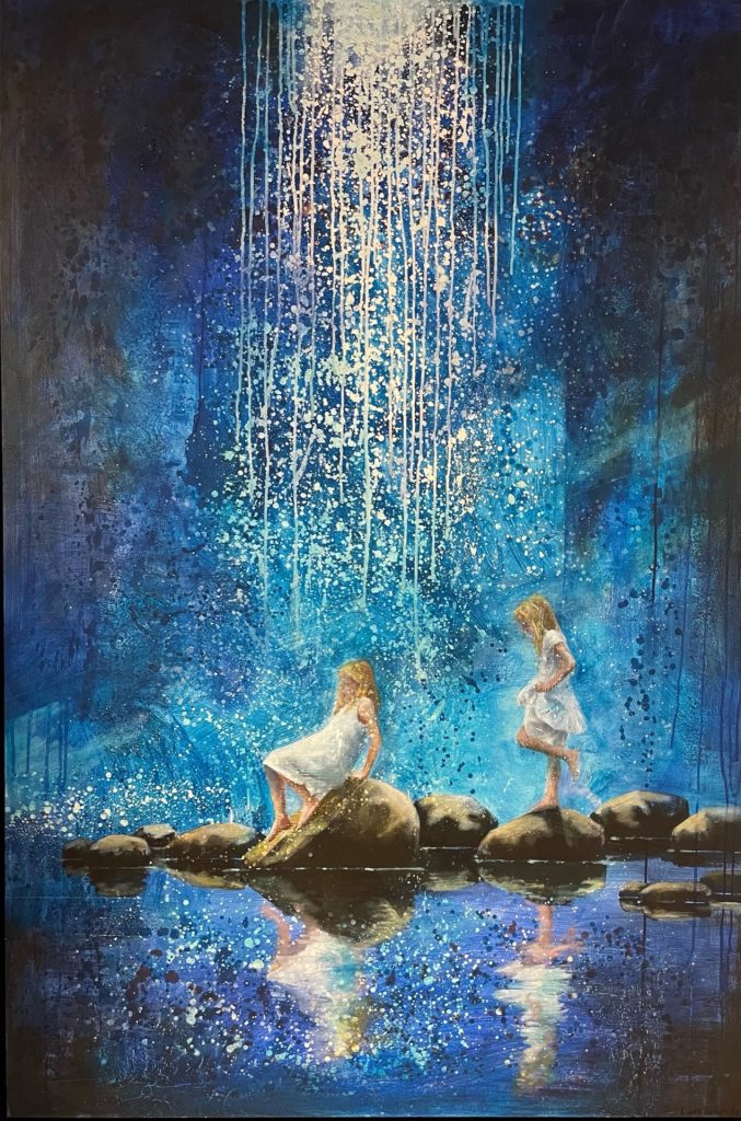 Maleriet Uten tittel 2 (Jentene i fossen) av Lars Løken